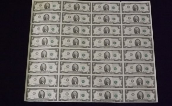 Mint Currency Uncut Sheet $2